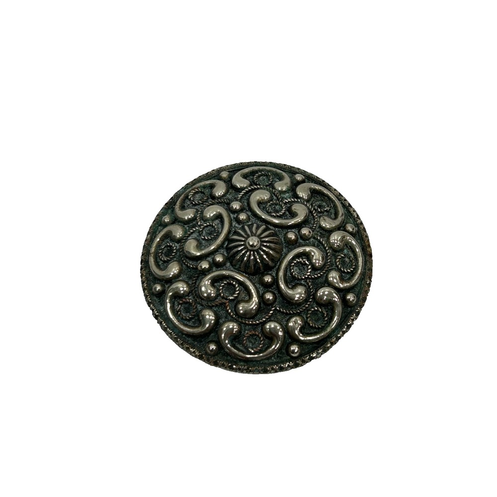 Vintage Itay 925 Sterling Silver Ornate Scrollwork Sunburst Round Brooch Pin